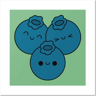 Cute Blueberries - Kawaii Blueberries Posters and Art